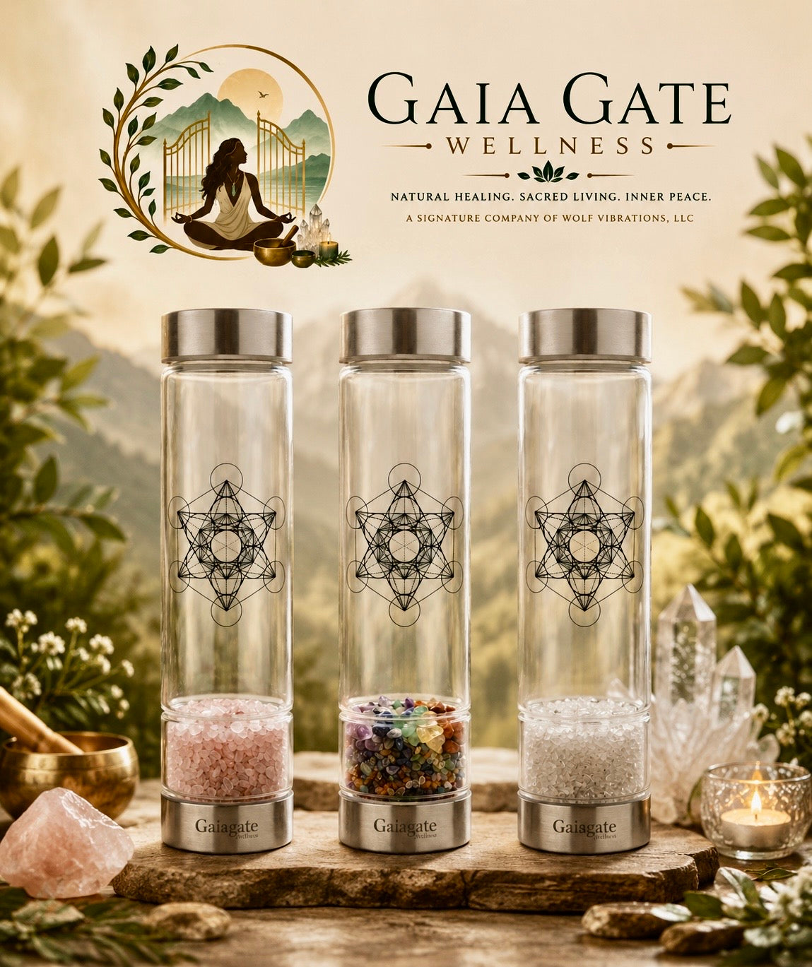 Sacred Geometry Crystal Elixir Water Bottle | Metatron’s Cube