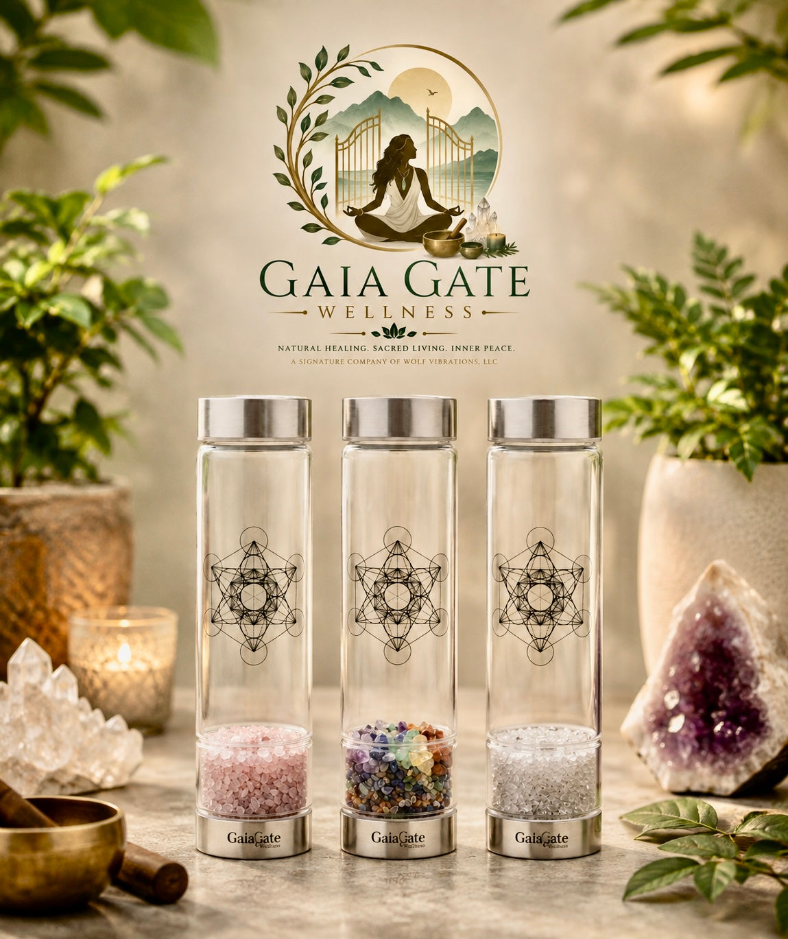 Sacred Geometry Crystal Elixir Water Bottle | Metatron’s Cube